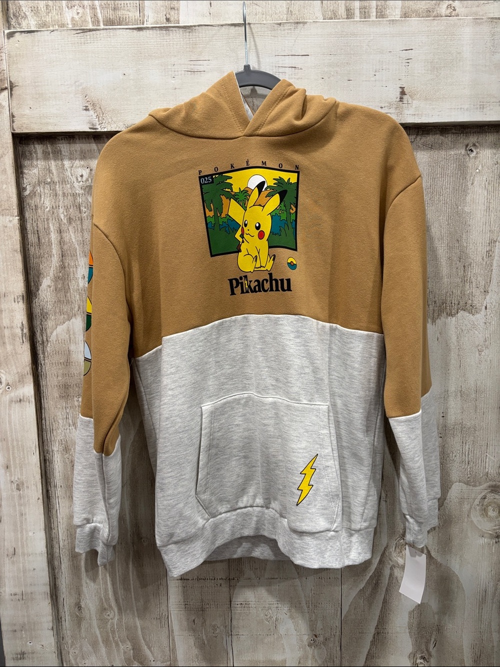 Pikachu Colorblock Hoodie Sweatshirt - Tan/Light Gray